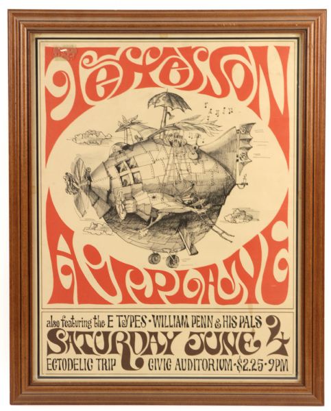 1966 Jefferson Airplane & E Types William Penn & His Pals Original On-Site Rock n Roll Concert Poster 16 1/2" x 22" 