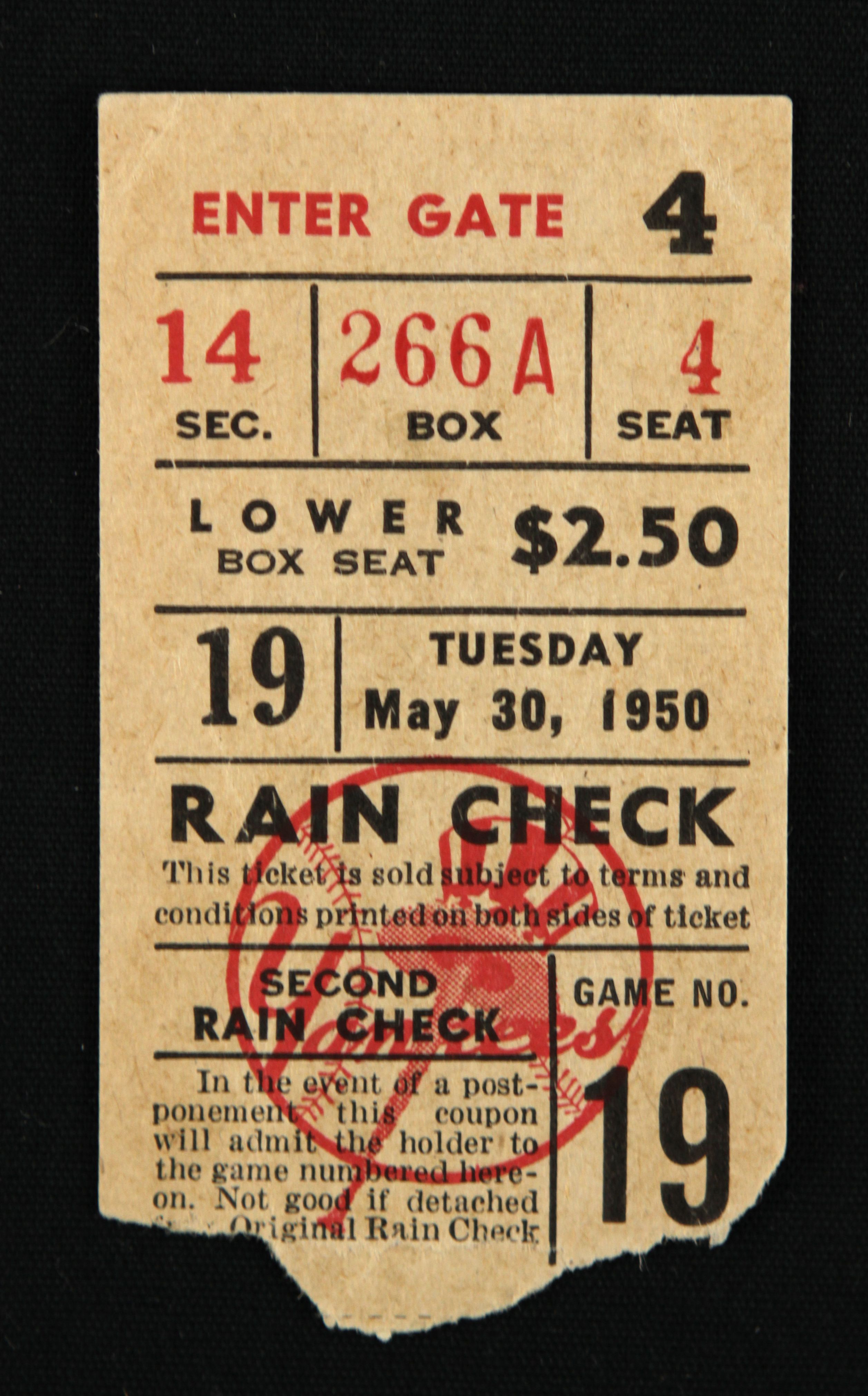Lot Detail - 1950 New York Yankees vs. Boston Red Sox Ticket Stub