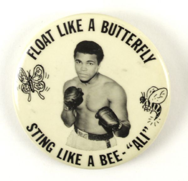 1970s Muhammad Ali 2 1/2" Pinback Button "Float Like a Butterfly Sting Like A Bee"
