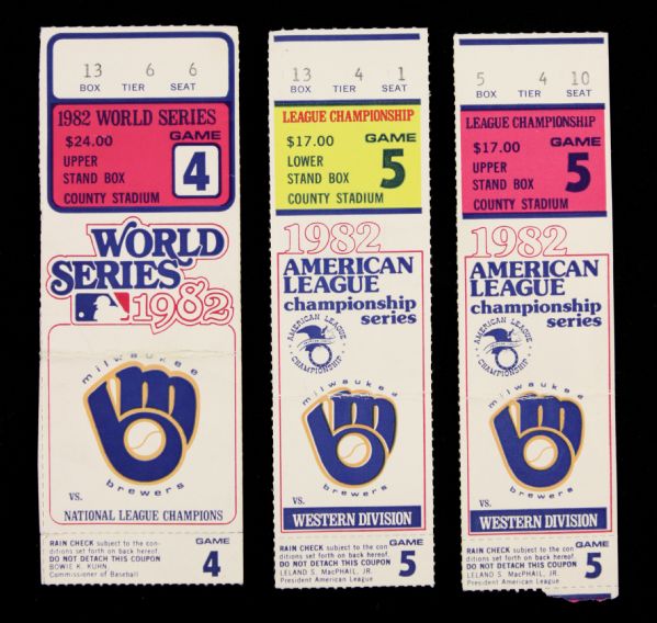 1982 Milwaukee Brewers World Series & ALCS Ticket w/Candy Bar Wrapper (Lot of 6)