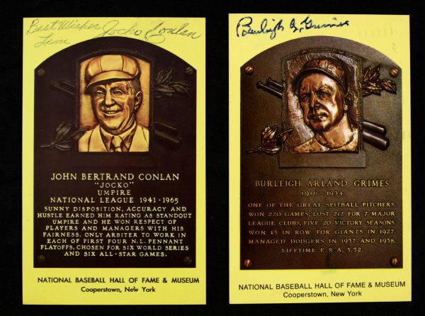 1980s Jocko Conlan & Burleigh Grimes Signed Hall of Fame Postcard - JSA 