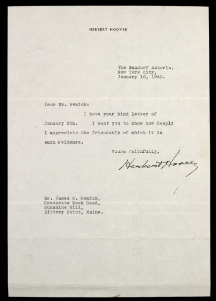 1940 Herbert Hoover Signed Letter on Personal Stationery - JSA 