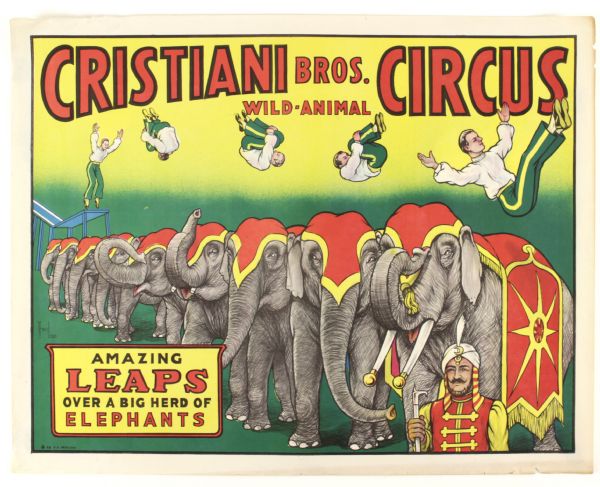 1950s Cristiani Brothers Circus 28" x 22" Poster 