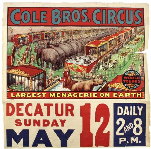 1940s Cole Brothers Circus 27 1/2" x 28" Poster 