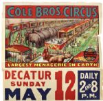1940s Cole Brothers Circus 27 1/2" x 28" Poster 