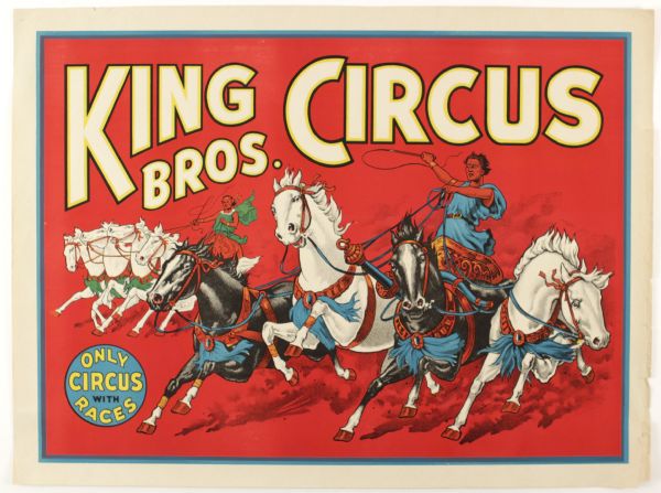 1950s King Bros. 28 1/2" x 21" Circus Poster 