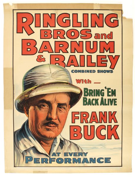 1938 Ringling Bros. and Barnum & Bailey 21" x 28" Circus Poster w/Frank Buck