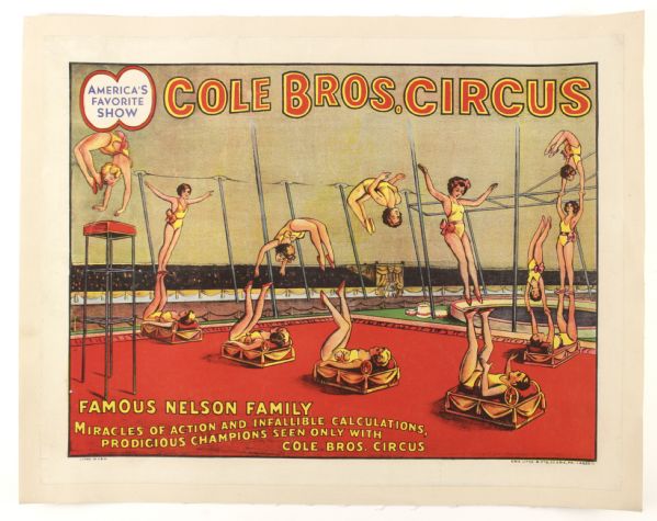 1940s Cole Brothers 29 1/2" x 23" Circus Poster on Canvas 
