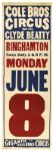 1940s Cole Brothers Circus 42" x 14"  Poster For Binghamton Performance w/Clyde Beatty