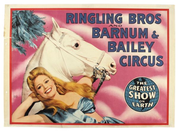 1944 Ringling Bros. Barnum & Bailey 28" x 20" Circus Poster 