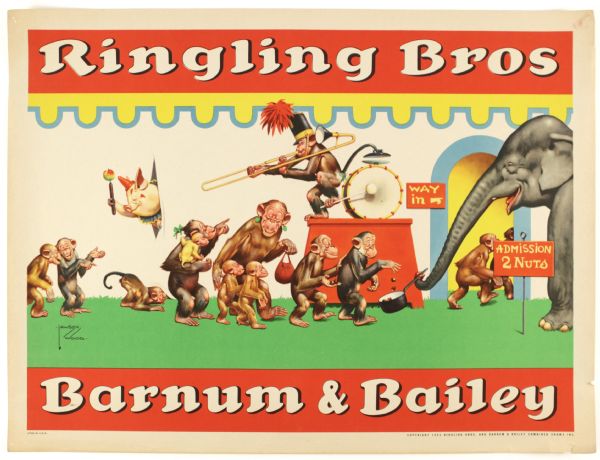 1943 Ringling Brothers Barnum & Bailey 28" x 21" Poster 