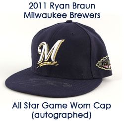 2011 Ryan Braun Milwaukee Brewers Game Worn All Star Cap Signed - MEARS LOA & JSA 