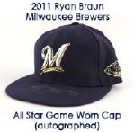 2011 Ryan Braun Milwaukee Brewers Game Worn All Star Cap Signed - MEARS LOA & JSA 