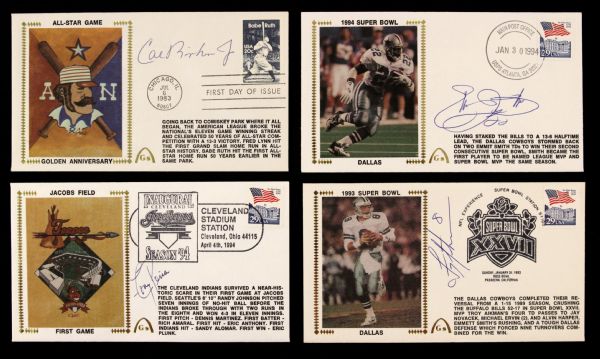 1980s-90s Signed First Day Cover Lot of 38  Signed & 11 Unsigned Incl. Emmitt Smith Cal Ripken(2) Nolan Ryan (3) Don Drysdale - JSA 