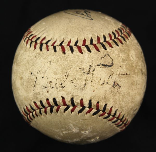 1930s Babe Ruth Lou Gehrig New York Yankees  & Bob Feller Signed Baseball - JSA (Partially Enhanced Signatures)