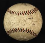 1930s Babe Ruth Lou Gehrig New York Yankees  & Bob Feller Signed Baseball - JSA (Partially Enhanced Signatures)
