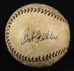 1930s Babe Ruth Lou Gehrig New York Yankees  & Bob Feller Signed Baseball - JSA (Partially Enhanced Signatures)