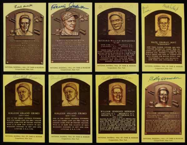 1980s-90s Signed Yellow Hall of Fame Postcard Collection - Lot of 33 w/Carl Hubbell Jocko Conlon McCovey Edd Roush Rube Marquard Travis Jackson - JSA 
