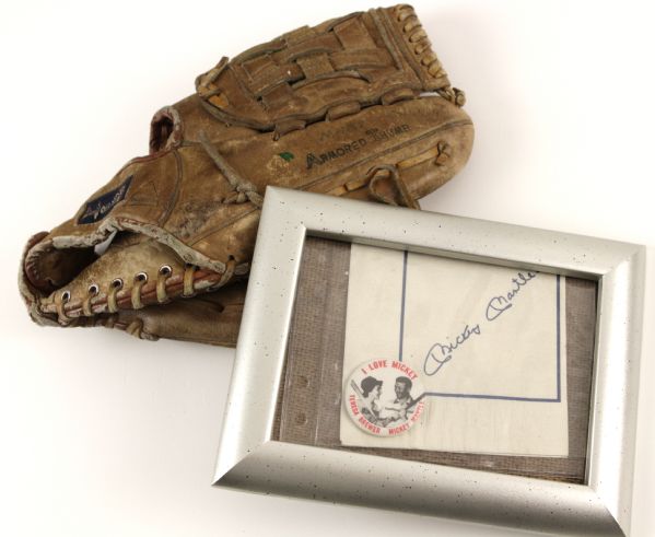 1960s Sandy Koufax Los Angeles Dodgers Store Model Glove & Mickey Mantle Reproduction Pin