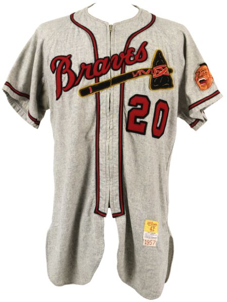 1957 Ray Crone Milwaukee Braves Game Worn Flannel Jersey (MEARS A9.5) 