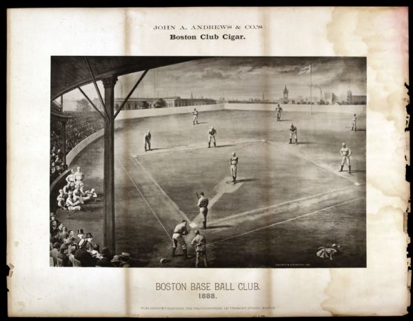 1888 Exceedingly Rare John A. Andrews & CO.s Boston Club Cigar "Boston Baseball Club , 1888" Lithograph Premium Print (MEARS LOA)