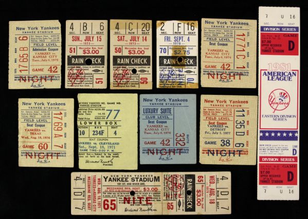 1971-94 New York Yankees Full Ticket & Stub Collection w/ 1977 All Star Game Ticket & 1981 ALDS & ALCS Tickets (Lot of 22)