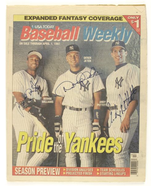 1997 Derek Jeter Bernie Williams & Andy Pettitte New York Yankees Signed USA Today Baseball Weekly - JSA 