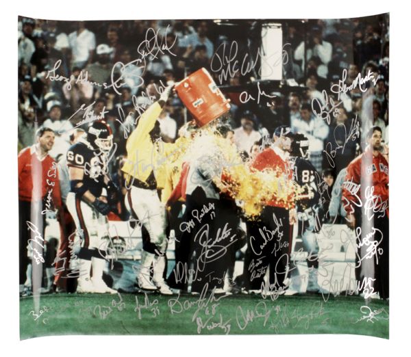 1986 New York Giants Signed 24" x 20" Super Bowl Champions Photo 2/39 Sigs. - JSA 