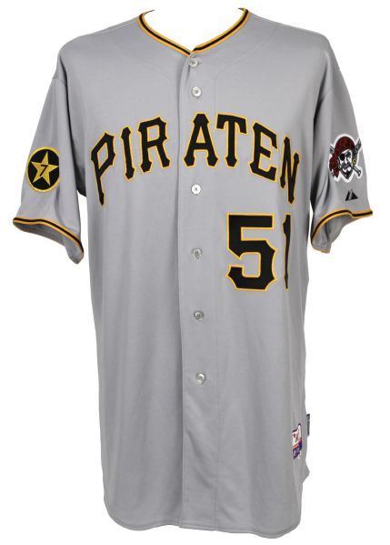 2011 Steve Pearce Pittsburgh Pirates Game Worn Piraten Jersey w/MLB Hologram Worn vs. Brewers 