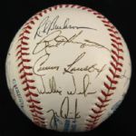 1991 Oakland A's Team Signed OAL (Brown) Baseball w/26 Sigs. Incl. Mark McGwire & Eric Show - JSA 