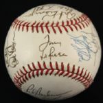 1991 Oakland A's Team Signed OAL (Brown) Baseball w/26 Sigs. Incl. Mark McGwire & Eric Show - JSA 