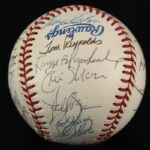 1991 Oakland A's Team Signed OAL (Brown) Baseball w/26 Sigs. Incl. Mark McGwire & Eric Show - JSA 