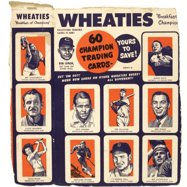 1952 Wheaties Trading Card Sheet w/10 Cards Roy Campanella Glenn Davis Ted Williams Bob Waterfield