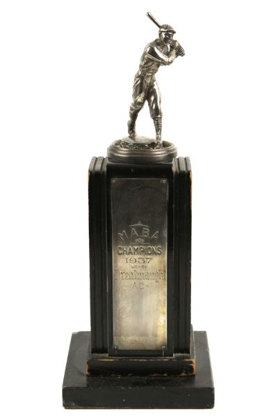 1937 MABA Baseball Champions 15 1/2" Figural Trophy - Follow Through Batting Pose