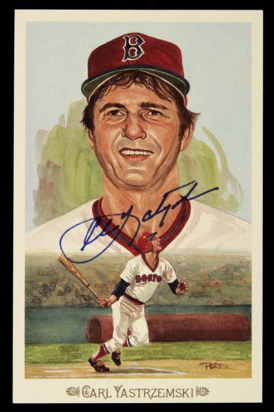 1989 Carl Yastrzemski Boston Red Sox Signed Perez Steele Celebration Card - JSA 
