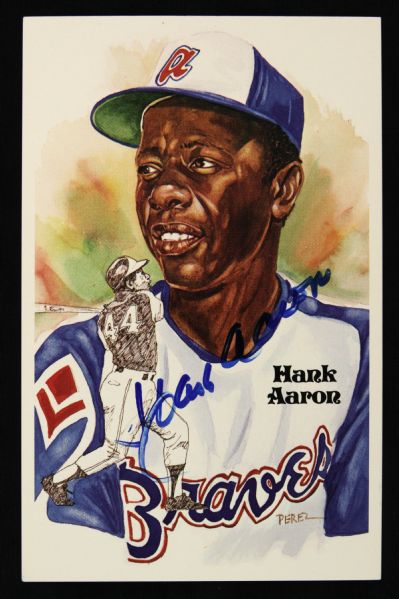 1983 Hank Aaron Milwaukee Braves Signed Perez Steele Postcard - JSA 