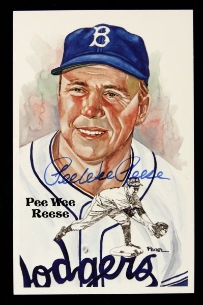 1985 Pee Wee Reese Brooklyn Dodgers Signed Perez Steele Postcard - JSA 