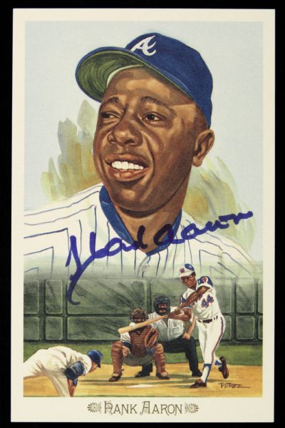 1989 Hank Aaron Milwaukee Braves Signed Perez Steele Postcard - JSA