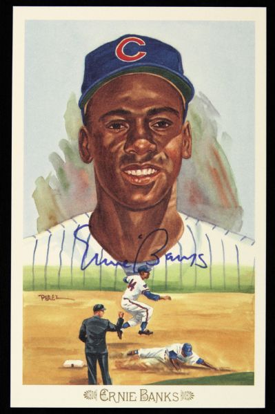 1989 Ernie Banks Chicago Cubs Signed Perez Steele Postcard - JSA