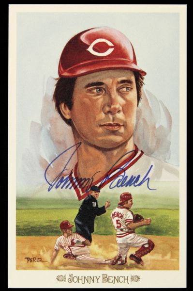 1989 Johnny Bench Cincinnati Reds Signed Perez Steele Postcard - JSA