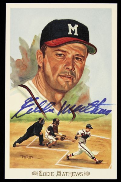 1989 Eddie Mathews Milwaukee Braves Signed Perez Steele Postcard - JSA 