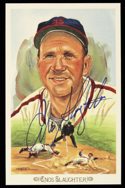 1989 Enos Slaughter St. Louis Cardinals Signed Perez Steele Postcard - JSA 