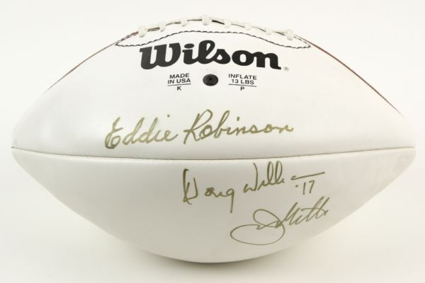 1998 Eddie Robinson Doug Williams & Joe Gibbs Signed Super Bowl XXXII White Panel Football - JSA 