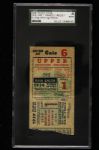 1939 New York Yankees vs. Cincinnati Reds Game 1 World Series Ticket Stub - SGC Authentic 