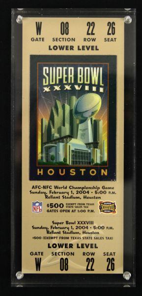 2004 Super Bowl XXXVIII Full Ticket - New England Patriots vs. Carolina Panthers