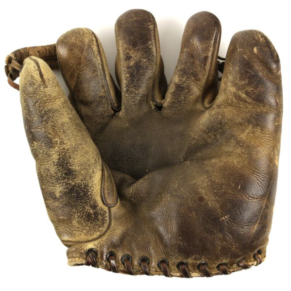 1929 circa Carl Mays New York Giants Two Tunnel Web Signature Store Model Glove (MEARS LOA)