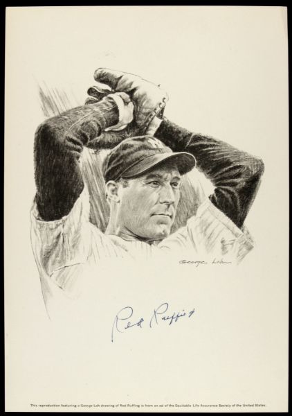 1980s Red Ruffing New York Yankees Signed 7 3/4" x 11" Rendering - JSA 