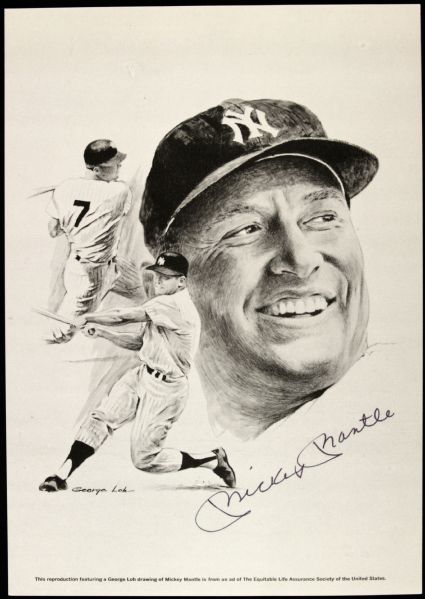 1980s Mickey Mantle New York Yankees Signed 7 3/4" x 11" Rendering - JSA 