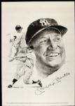 1980s Mickey Mantle New York Yankees Signed 7 3/4" x 11" Rendering - JSA 