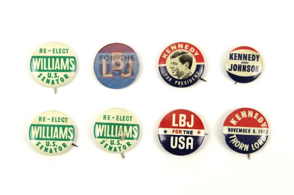 1960s Presidential Pinback Button Most 1" In Diameter w/John F Kennedy LBJ (Lot of 8)